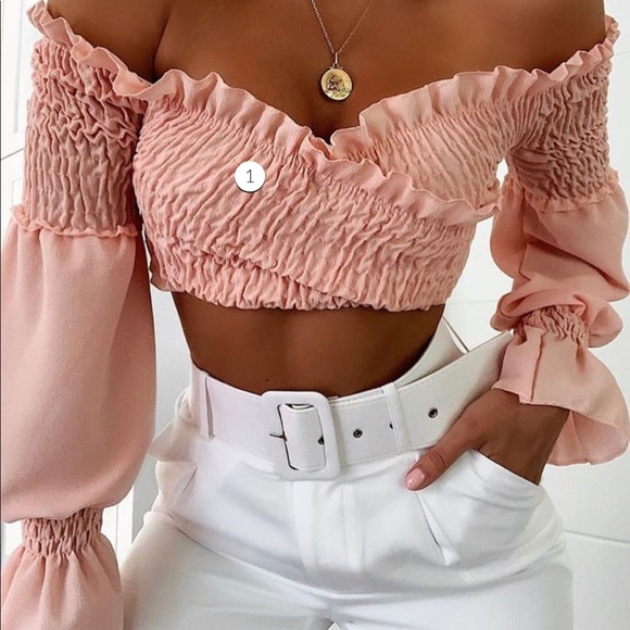 pink ruched crop top